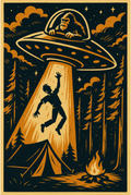 Funny Bigfoot and UFO camping graphic t-shirt for cryptid fans and campers