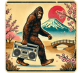 Japanese Bigfoot graphic t-shirt with retro boombox streetwear design