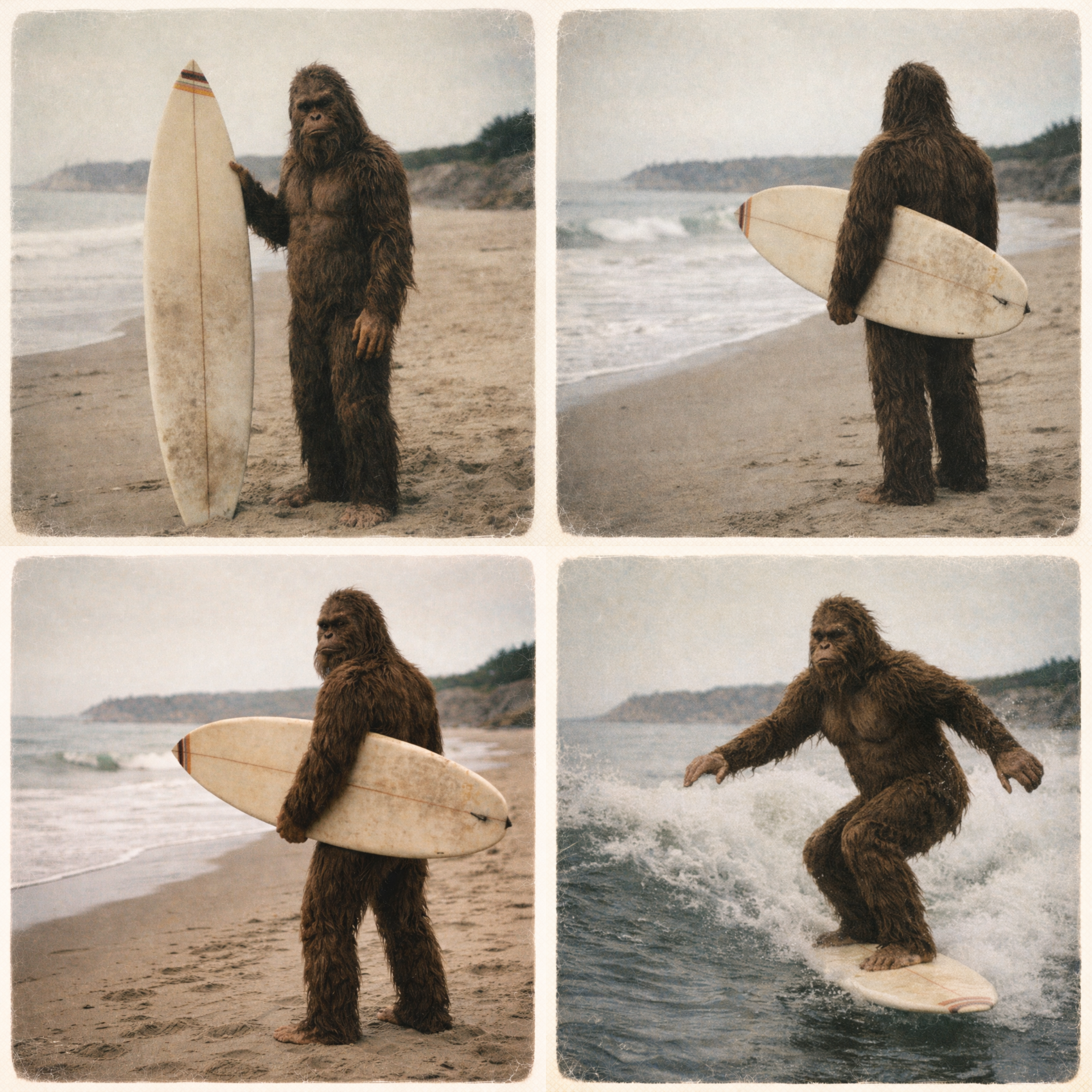 Vintage Bigfoot surfing graphic t-shirt inspired by California surf culture and coastal nostalgia