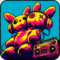 Button X bunny graphic t-shirt inspired by underground music culture and neo-pop street art