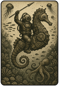Steampunk seahorse diver graphic t-shirt inspired by Victorian ocean fantasy
