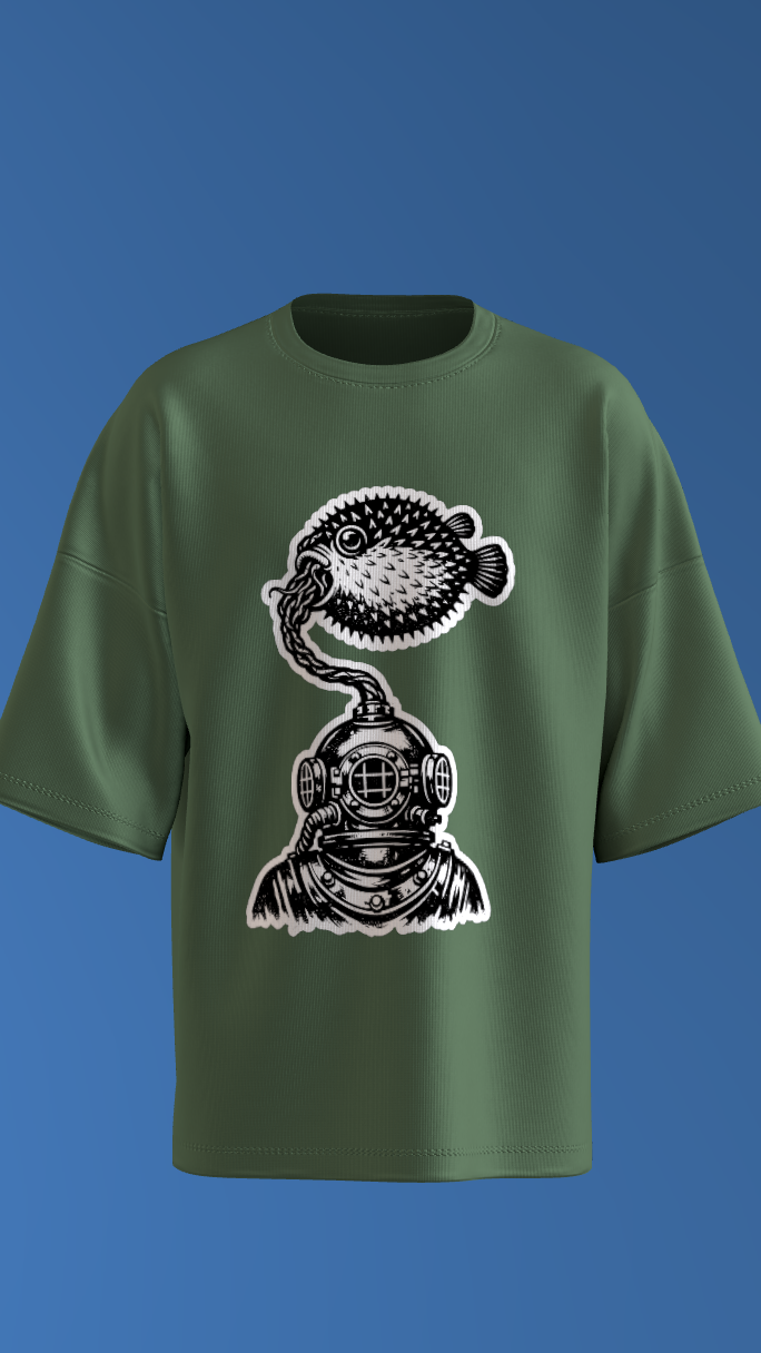 Weird ocean shirt with punk-inspired diver aesthetic and sea-life symbolism