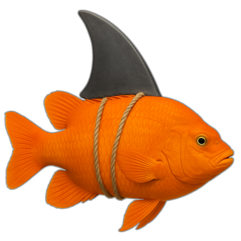 Funny Garibaldi fish graphic t-shirt dressed as shark with California ocean humor