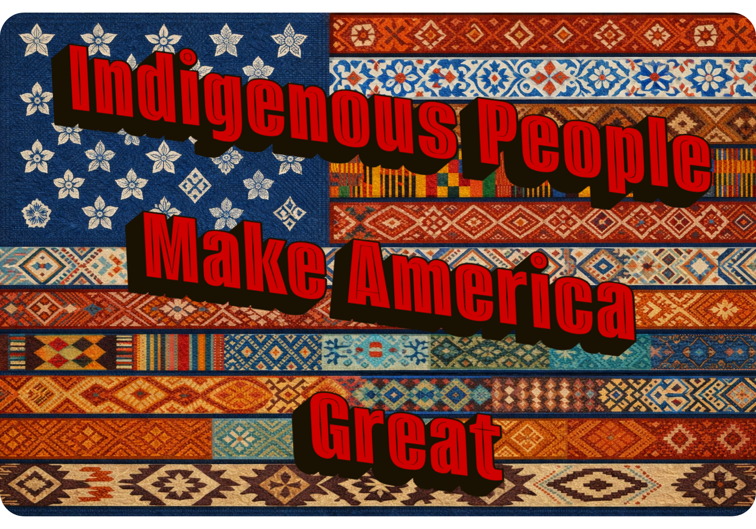 Indigenous People Make America Great graphic t-shirt with Indigenous-inspired American flag design