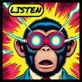 Retro cosmic monkey graphic t-shirt inspired by underground music and sci-fi art