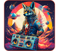 Galactic coyote graphic t-shirt inspired by desert mysticism and cosmic symbolism