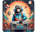 Retro cosmic monkey graphic t-shirt inspired by underground music and vintage signal culture