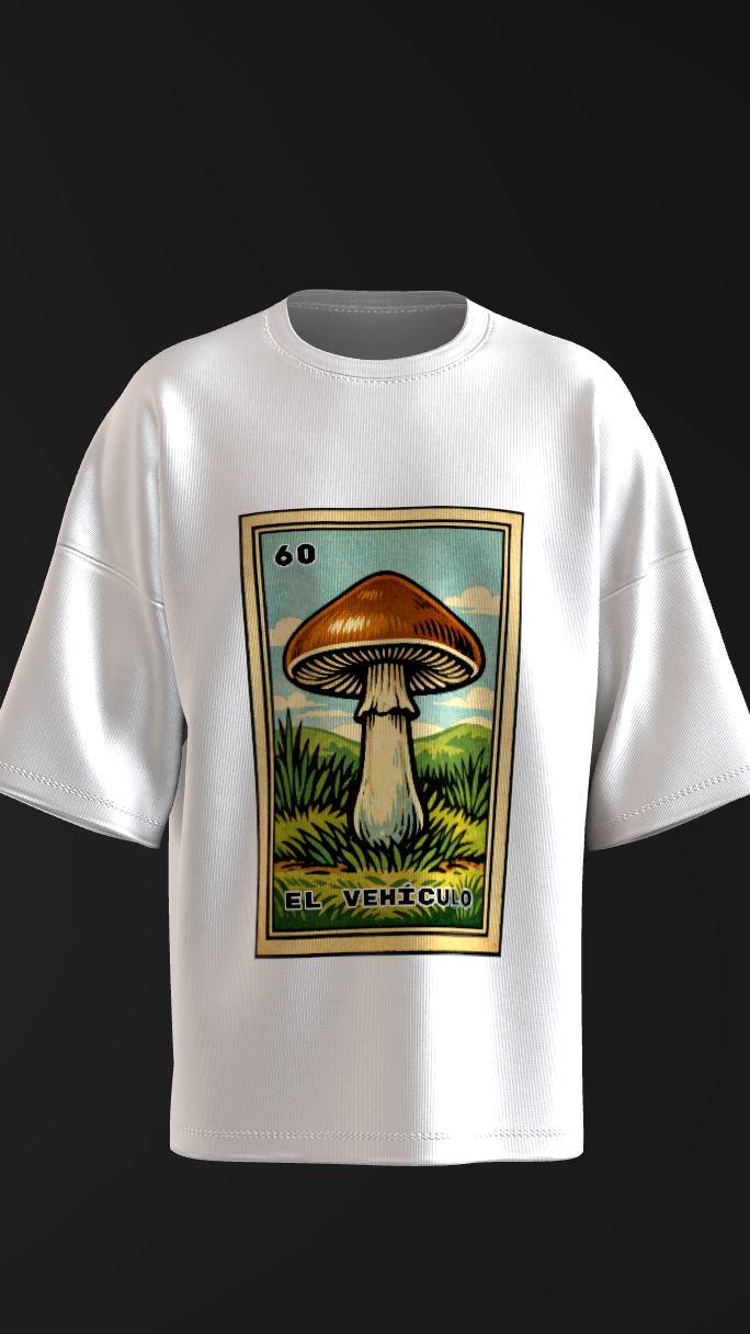 Vintage folk-art mushroom graphic tee for festival people and retro art lovers