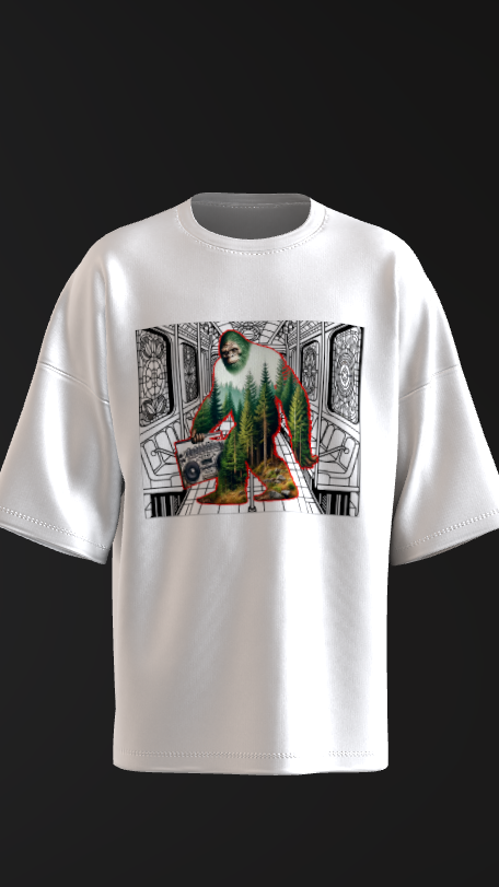 Big Footed Beats shirt featuring Bigfoot with vintage boombox music aesthetic