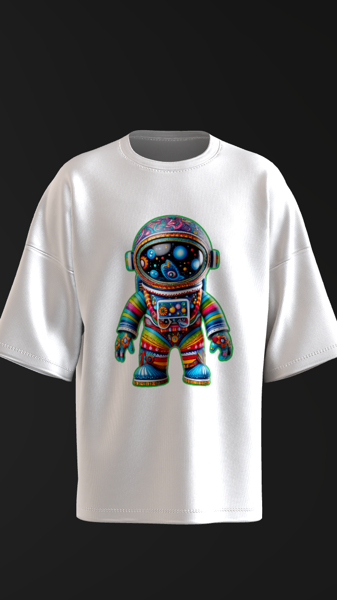 Cosmic guardian alebrije shirt blending psychedelic art and astronaut imagery