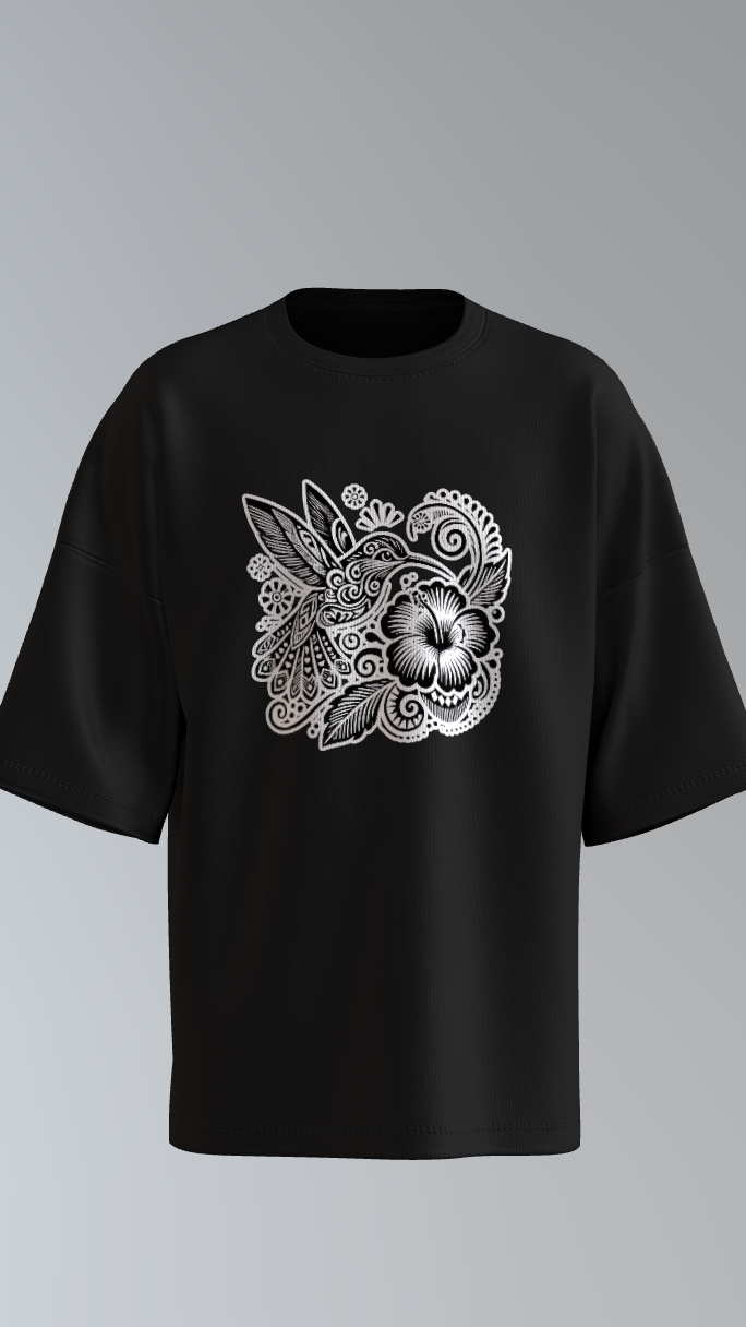 Monochromatic hummingbird shirt inspired by birdwatching and peaceful garden life