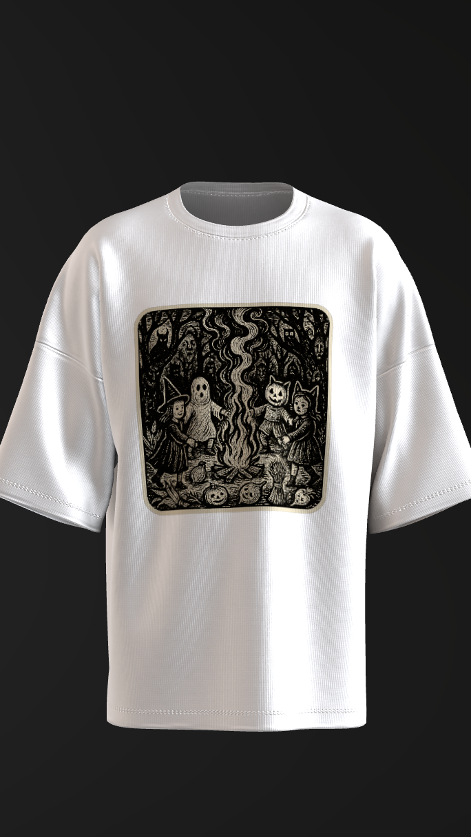 A Goulish Bonfire shirt with eerie autumn campfire aesthetic
