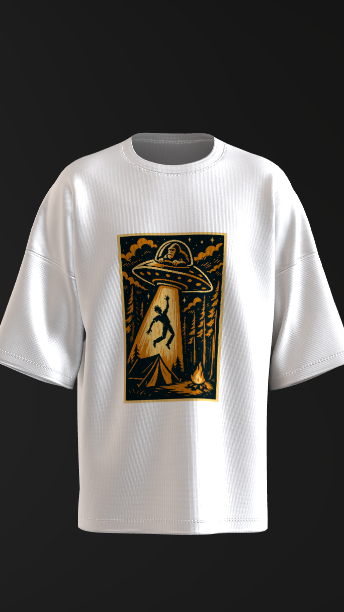 Never Camp Alone shirt inspired by Bigfoot legends and UFO mystery