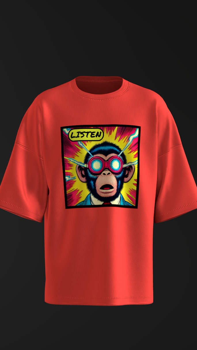 Funky Space Monkey Listen shirt with vintage space and music aesthetic